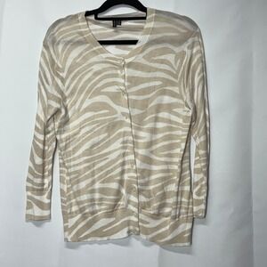 Y2K Madison Zebra Print Cardigan Sweater, Long Sleeve,‎ Neutral Tones, Casual